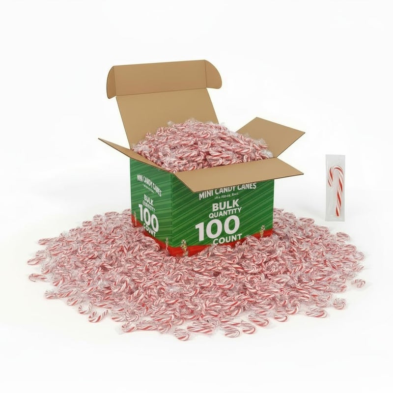 Red and White Peppermint Flavor Mini Candy Canes | Christmas Holiday Candy (1-100 Count) - Image 1